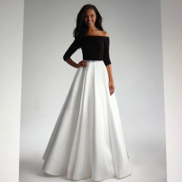black white ball gown